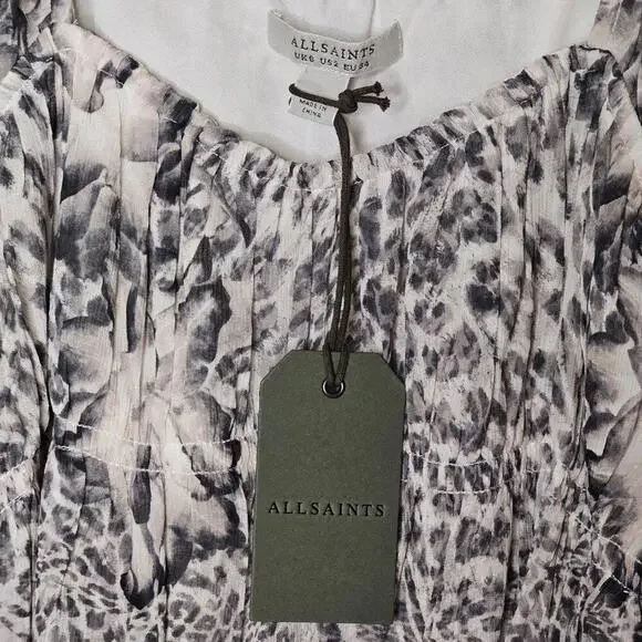 NWT All Saints Women's Gray Patterned Dress Size 2 - Picture 3 of 7